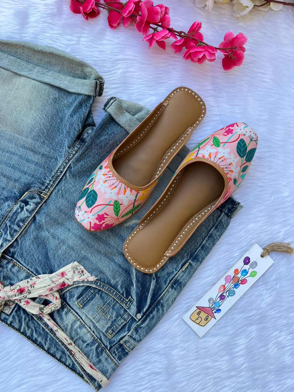 PEACH FLORA SLIPONS