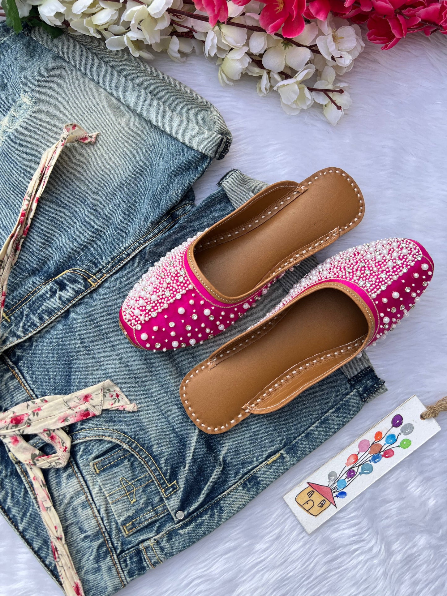 HOT PINK PEARL SLIPONS