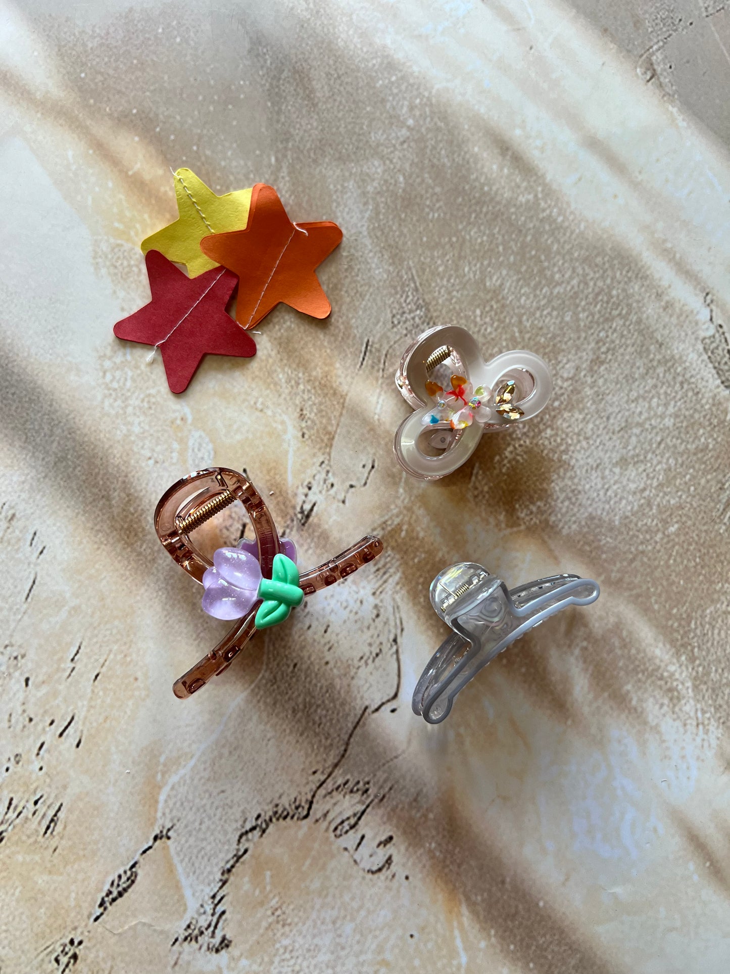 BROWN MARBLE CLAW CLIPS:- PACK OF 3
