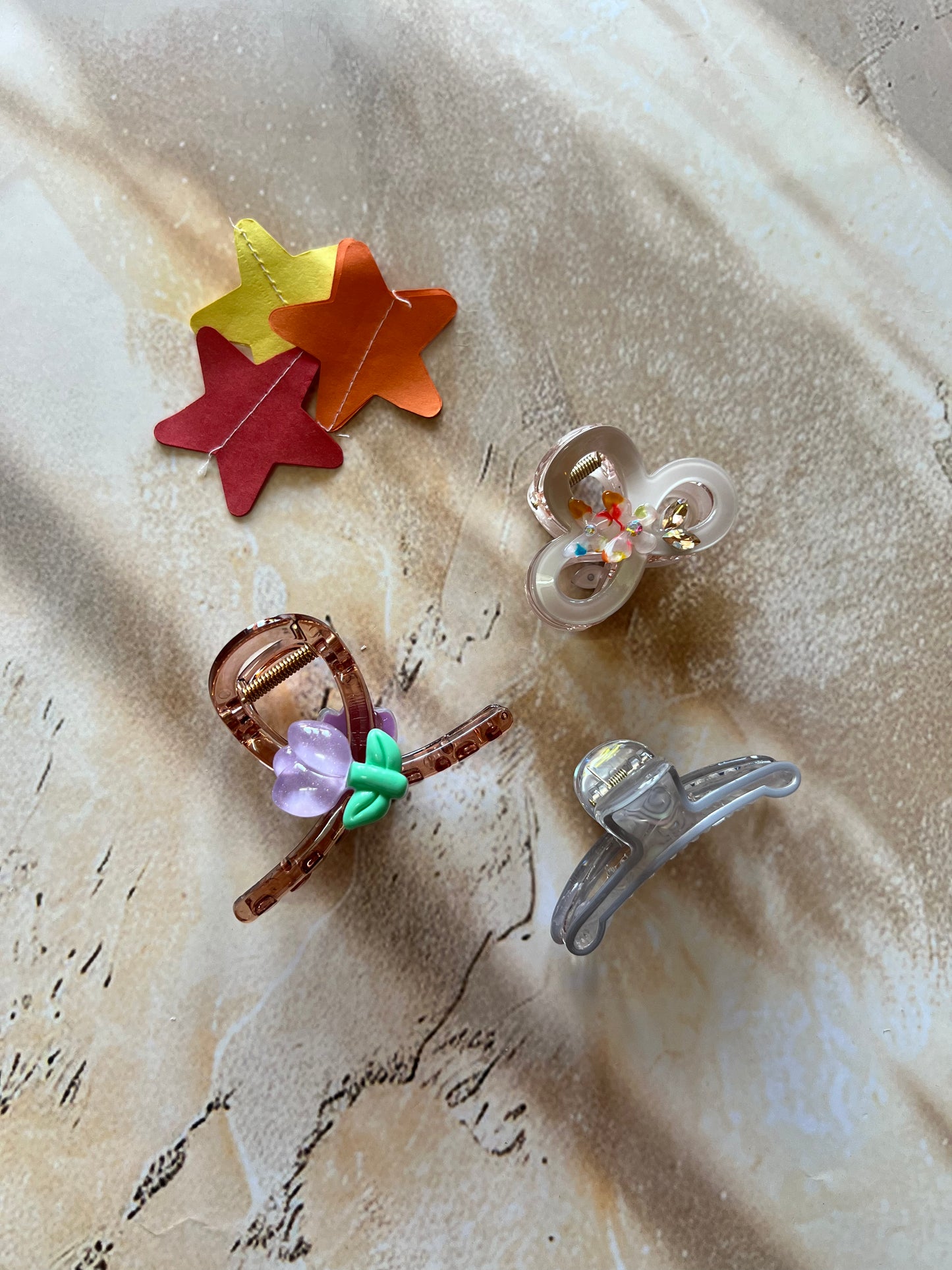 BROWN MARBLE CLAW CLIPS:- PACK OF 3